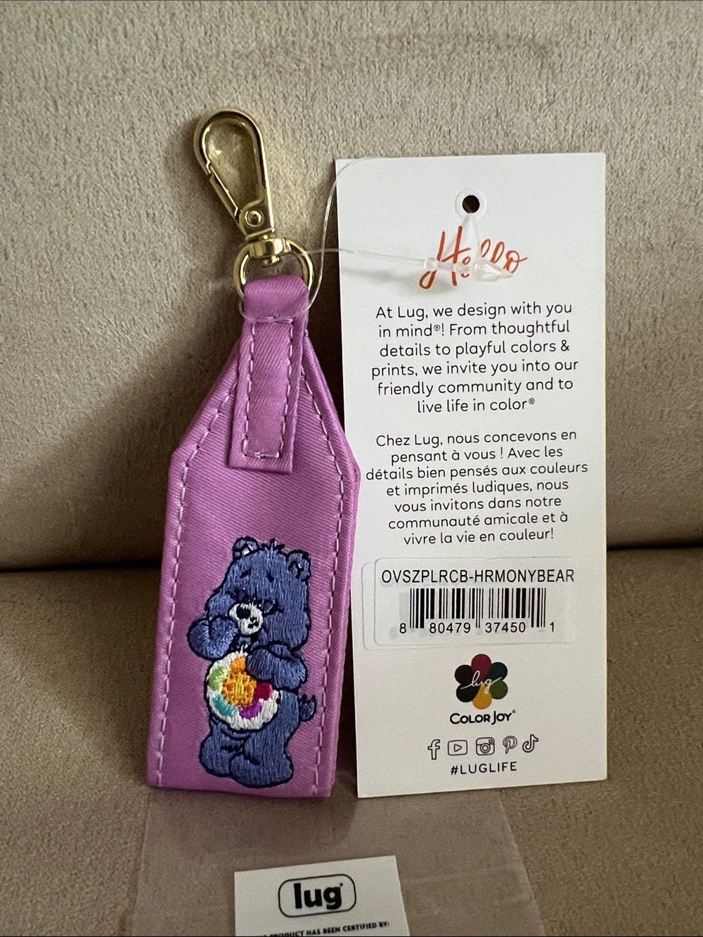NWT Care Bears x Lug Oversized Puller with Clasp: Harmony Bear💜